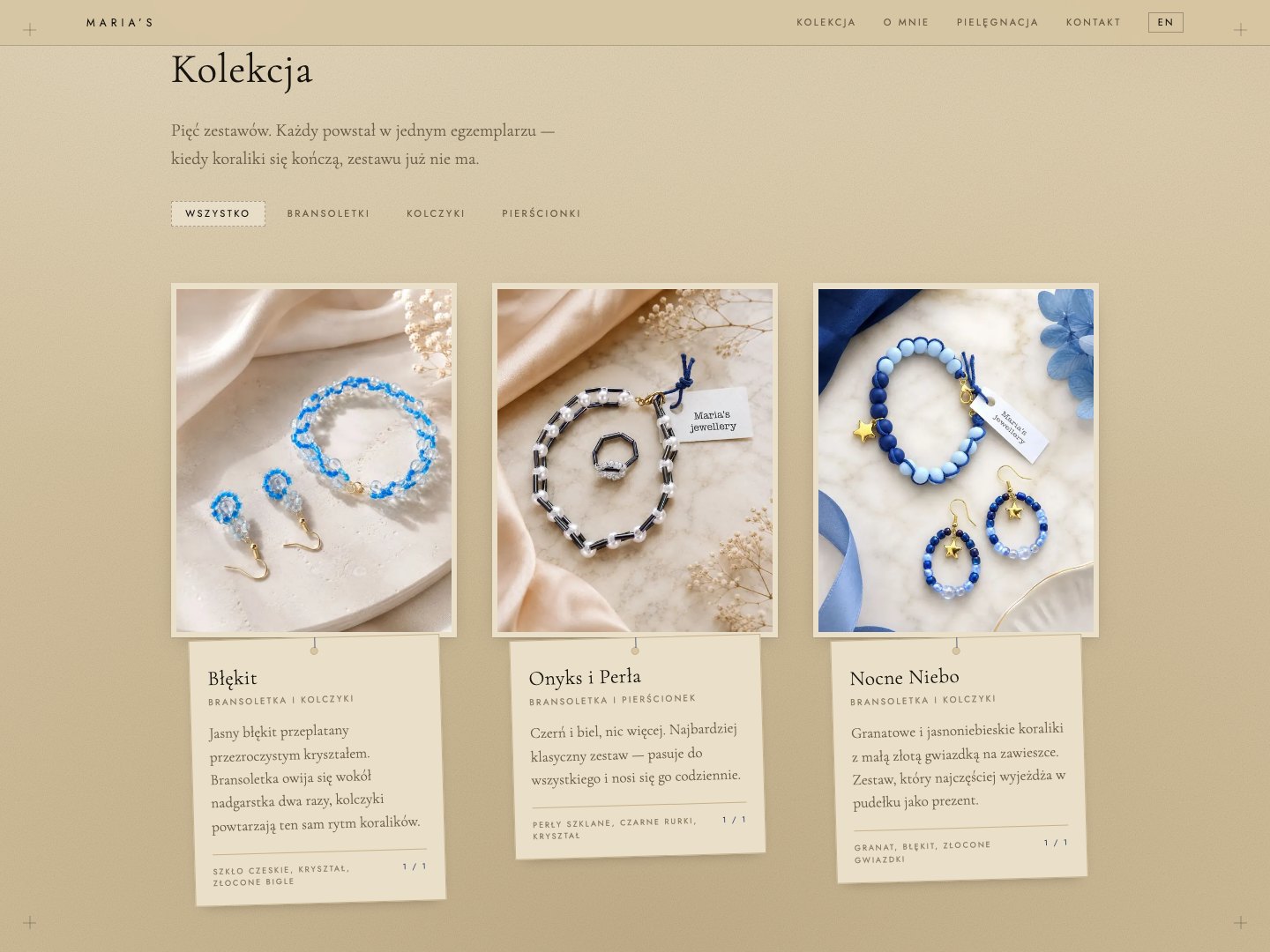 Galeria kolekcji biżuterii z filtrowaniem po kategoriach